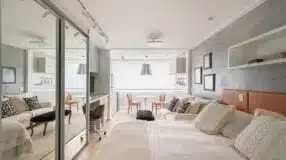 Apartamento studio com ênfase na funcionalidade e estilo.