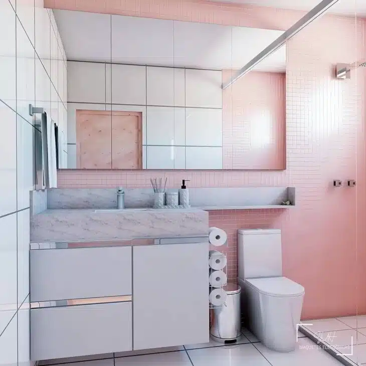 Azulejo para banheiro: 10 ideias incríveis para renovar seu espaço 5 Banheiro com mistura de revestimentos.