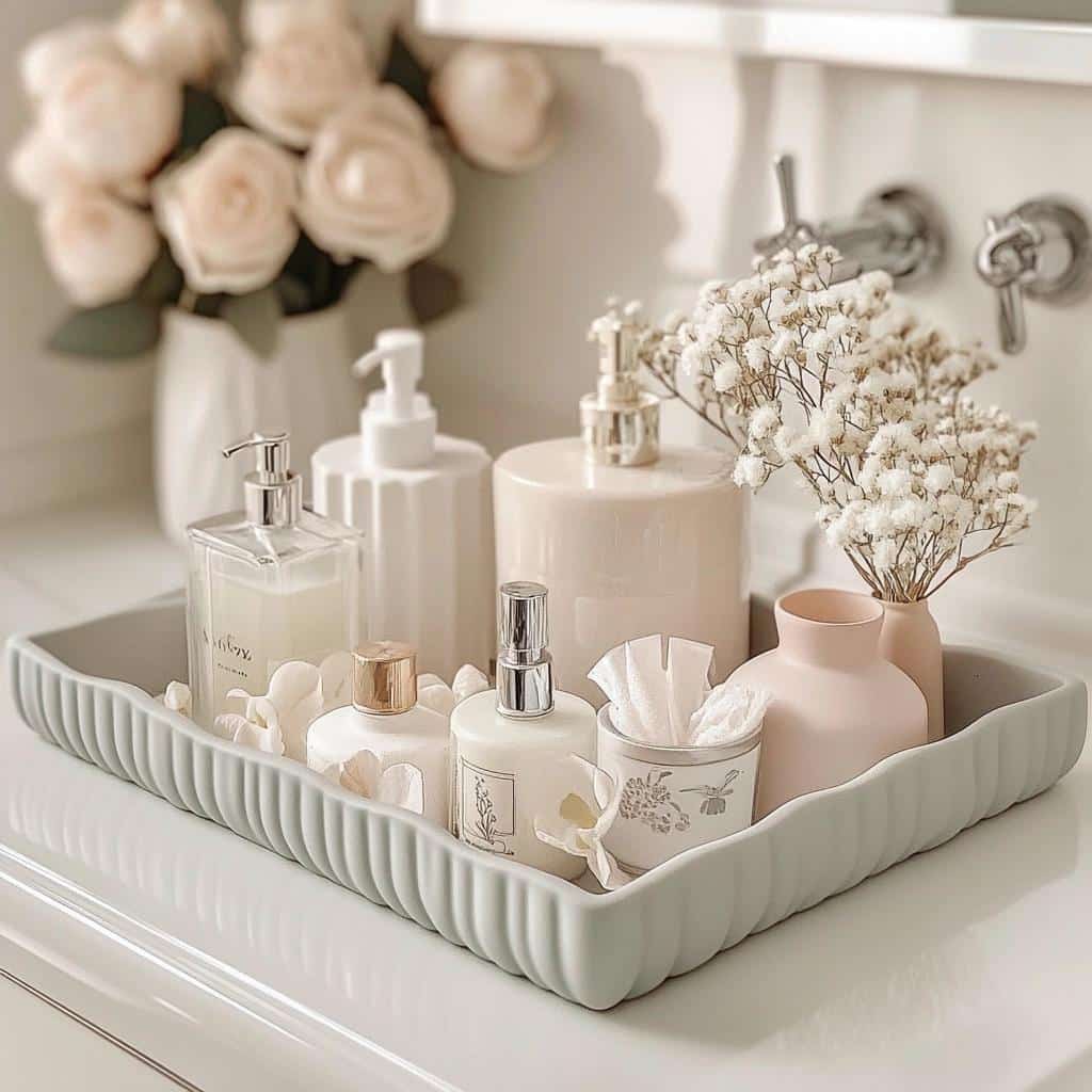 Bandejas de Banheiro: 6 Maneiras de Adicionar Elegância e Organização 4 Bandejas de Banheiro: 6 Maneiras de Adicionar Elegância e Organização