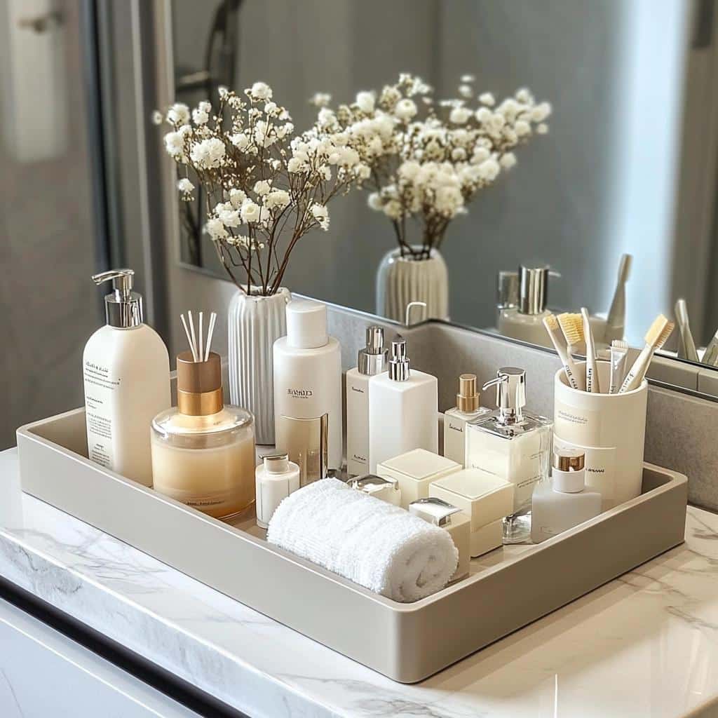 Bandejas de Banheiro: 6 Maneiras de Adicionar Elegância e Organização 3 Bandejas de Banheiro: 6 Maneiras de Adicionar Elegância e Organização