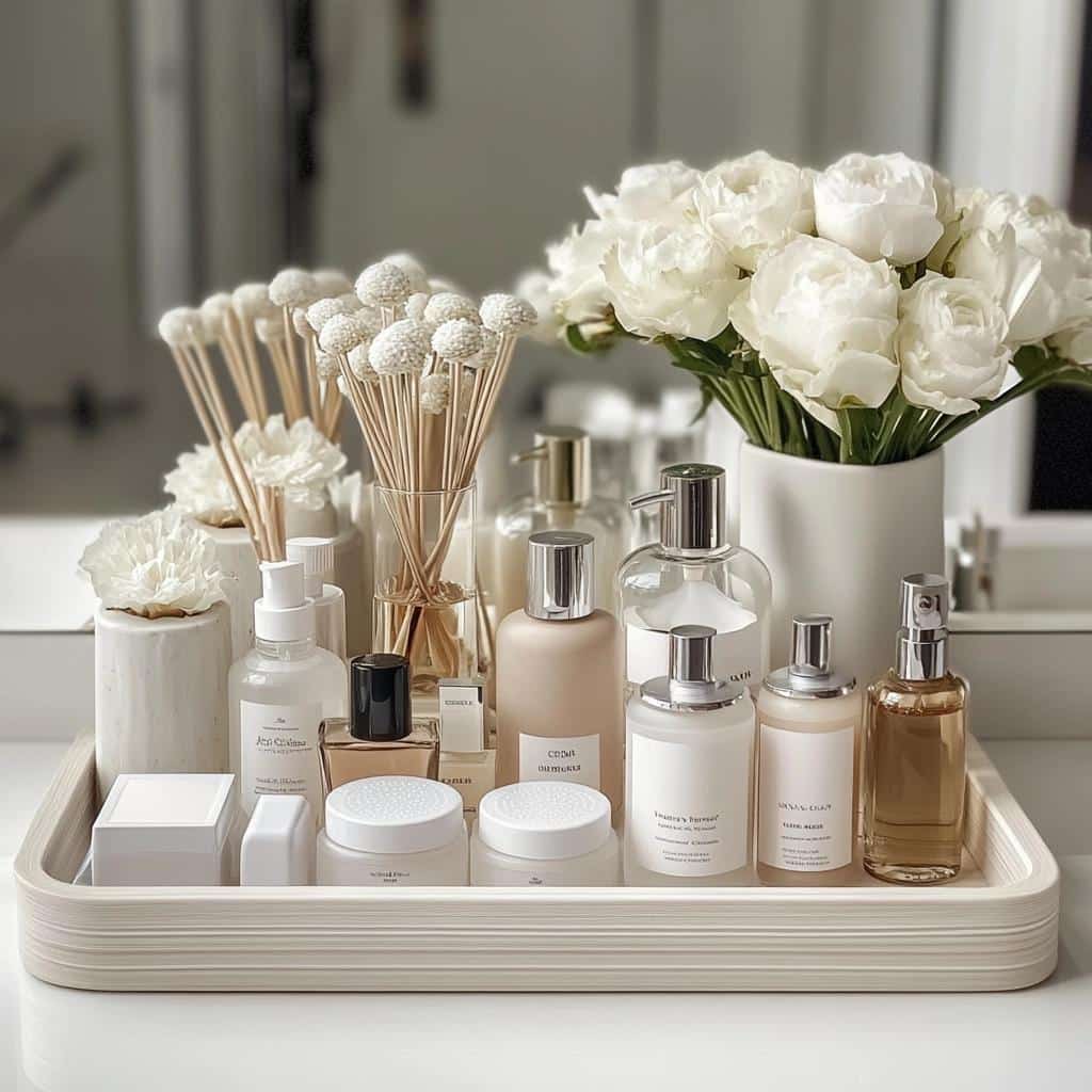 Bandejas de Banheiro: 6 Maneiras de Adicionar Elegância e Organização 2 Bandejas de Banheiro: 6 Maneiras de Adicionar Elegância e Organização