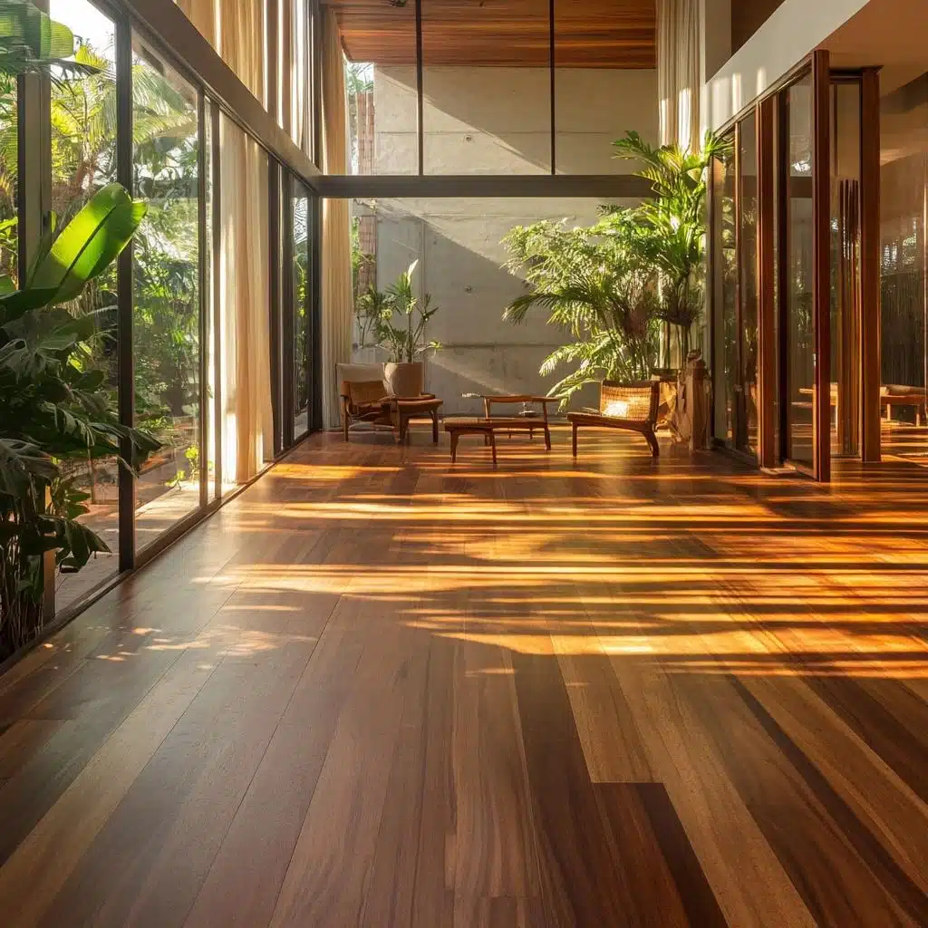 Piso de taco restaurado Piso de taco restaurado com acabamento uniforme em ambiente com iluminação natural