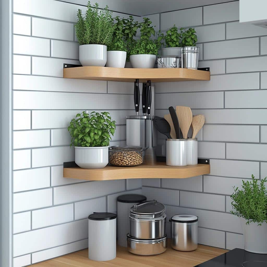 Prateleiras de Canto na Cozinha: 7 Ideias para Aproveitar Espaços 2 Prateleiras de Canto na Cozinha: 7 Ideias para Aproveitar Espaços