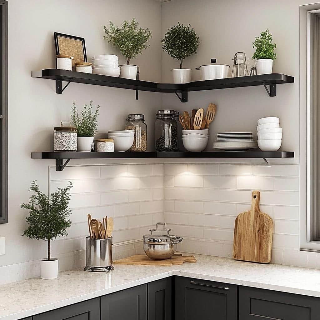 Prateleiras de Canto na Cozinha: 7 Ideias para Aproveitar Espaços 1 Prateleiras de Canto na Cozinha: 7 Ideias para Aproveitar Espaços