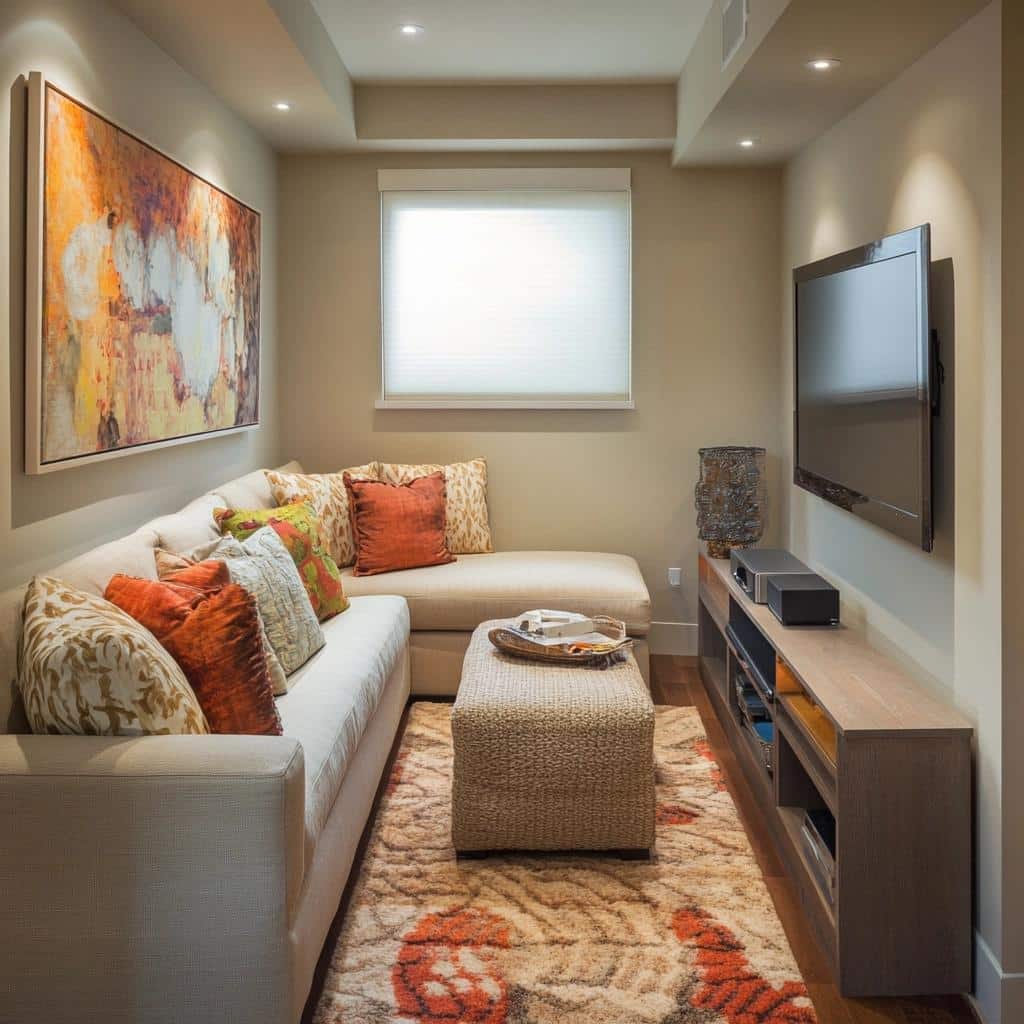 Como otimizar o espaço e decorar uma sala de TV 10 pequena 4 Como otimizar o espaço e decorar uma sala de TV pequena