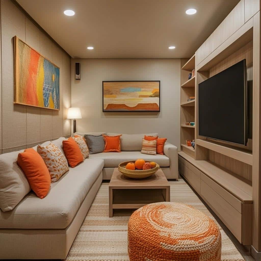 Como otimizar o espaço e decorar uma sala de TV 10 pequena 8 Como otimizar o espaço e decorar uma sala de TV pequena