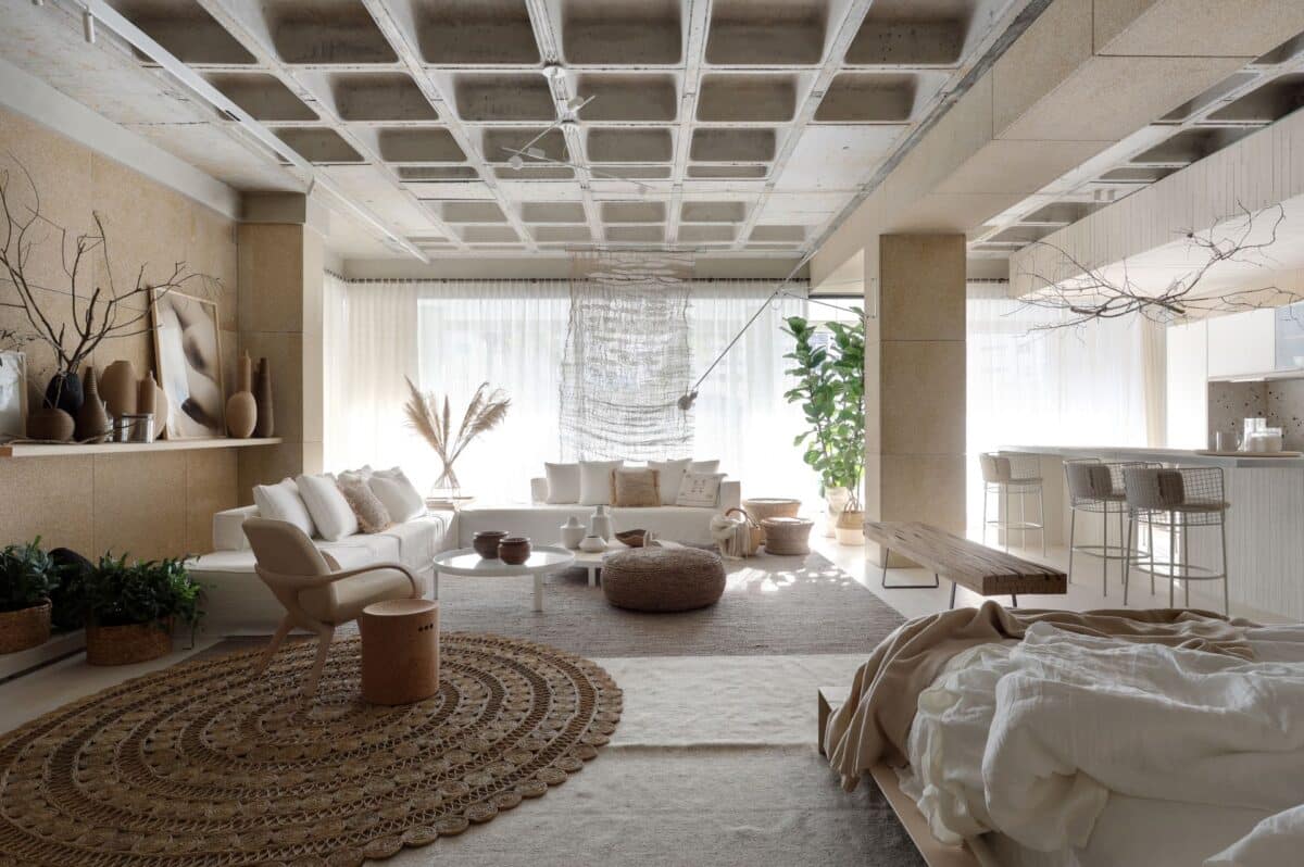 Ambiente em estilo boho apresenta laje nervurada