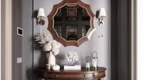 10 Modelos de Espelho Sol para Decorar e Iluminar o Ambiente 5 Aparador decorado com espelho