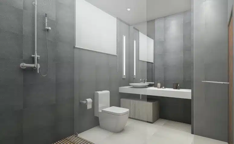 10 Ideias de Banheiro Cinza: Versatilidade e Elegância 3 Imagem de um banheiro cinza elegante.