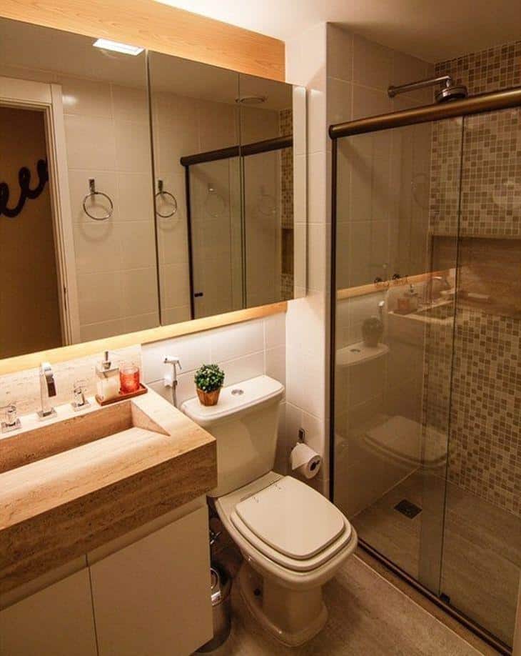 Banheiros Decorados com Pastilhas: 10 ideias e dicas 10 Banheiro 2 em 1: social e lavabo