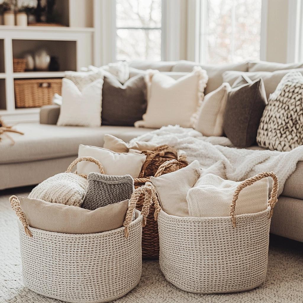 Cestos de Tecido: 6 Soluções para Organizar sua Sala de Estar 3 Cestos de Tecido: 6 Soluções para Organizar sua Sala de Estar