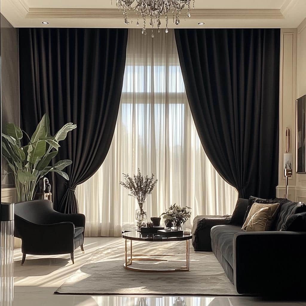 Cortina preta: 10 decorações para um espaço luxuoso e único. 2 Cortina preta: 35 decorações para um espaço luxuoso e único