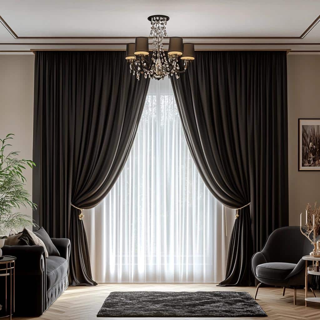 Cortina preta: 10 decorações para um espaço luxuoso e único. 8 Cortina preta: 35 decorações para um espaço luxuoso e único
