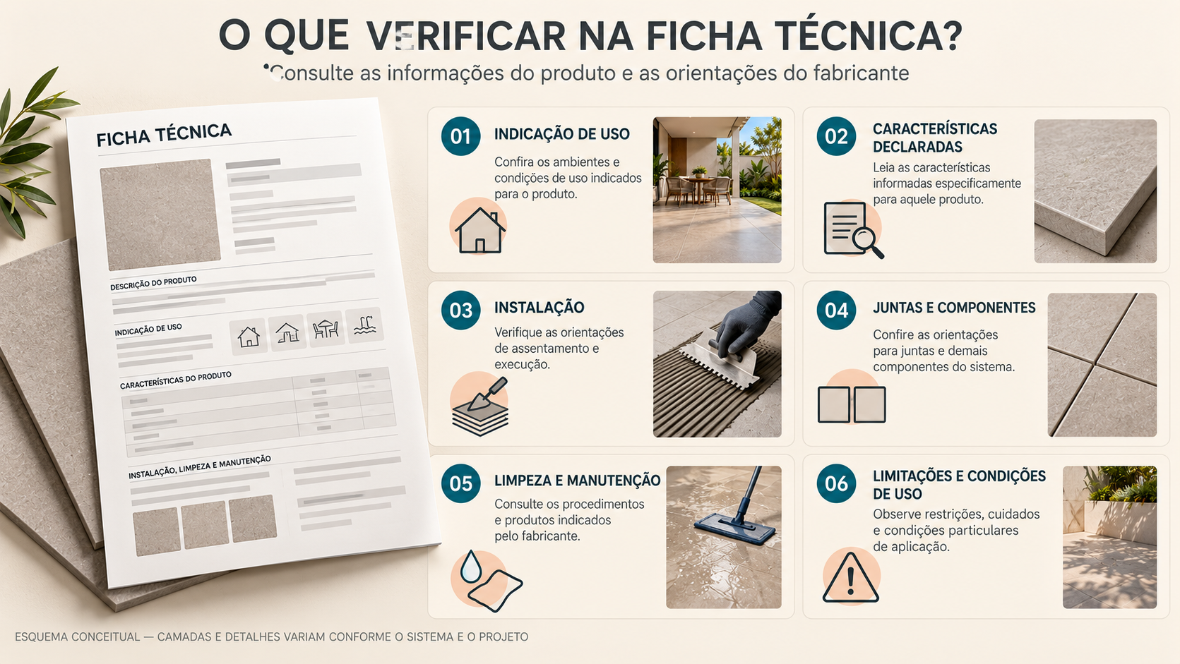 Piso para Área Externa: Como Escolher para Quintal, Piscina e Varanda 8 Checklist do que verificar na ficha técnica antes de escolher um piso para área externa