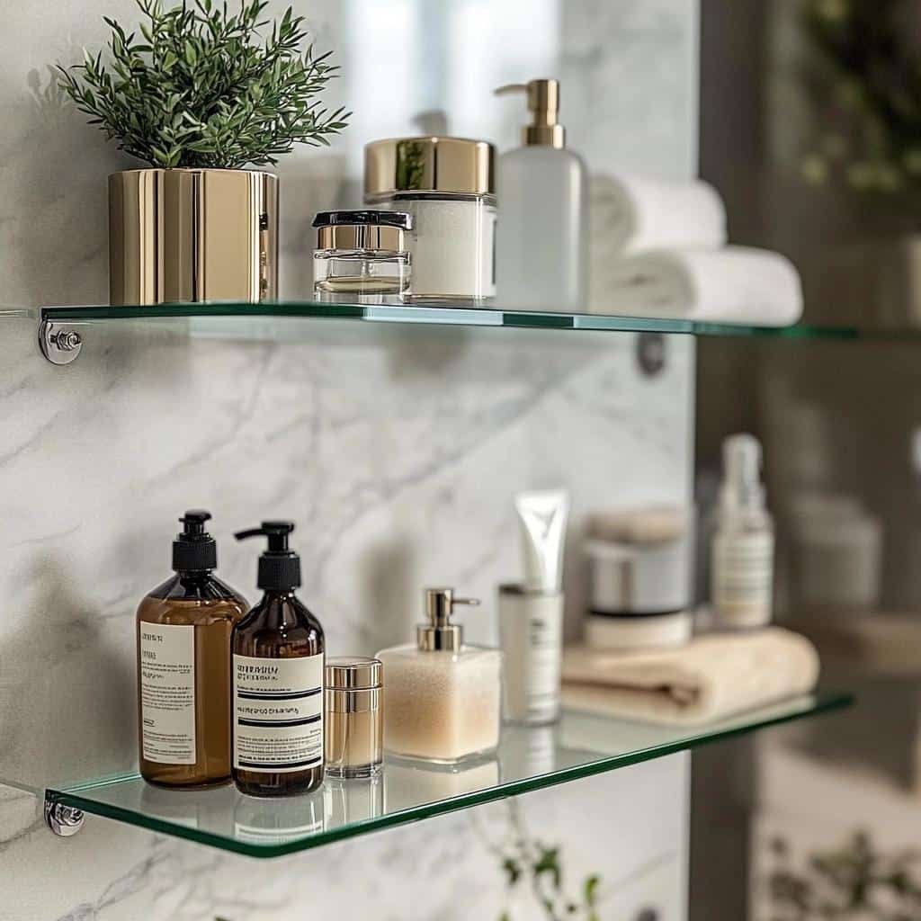 Prateleiras de Vidro para Banheiro: 7 Ideias Elegantes e Funcionais 3 Prateleiras de Vidro para Banheiro: 7 Ideias Elegantes e Funcionais