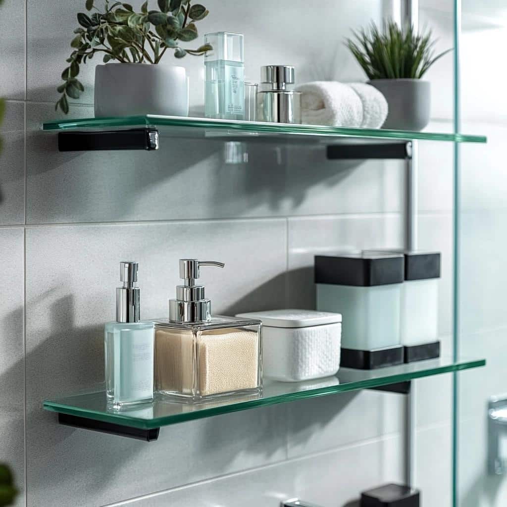 Prateleiras de Vidro para Banheiro: 7 Ideias Elegantes e Funcionais 2 Prateleiras de Vidro para Banheiro: 7 Ideias Elegantes e Funcionais