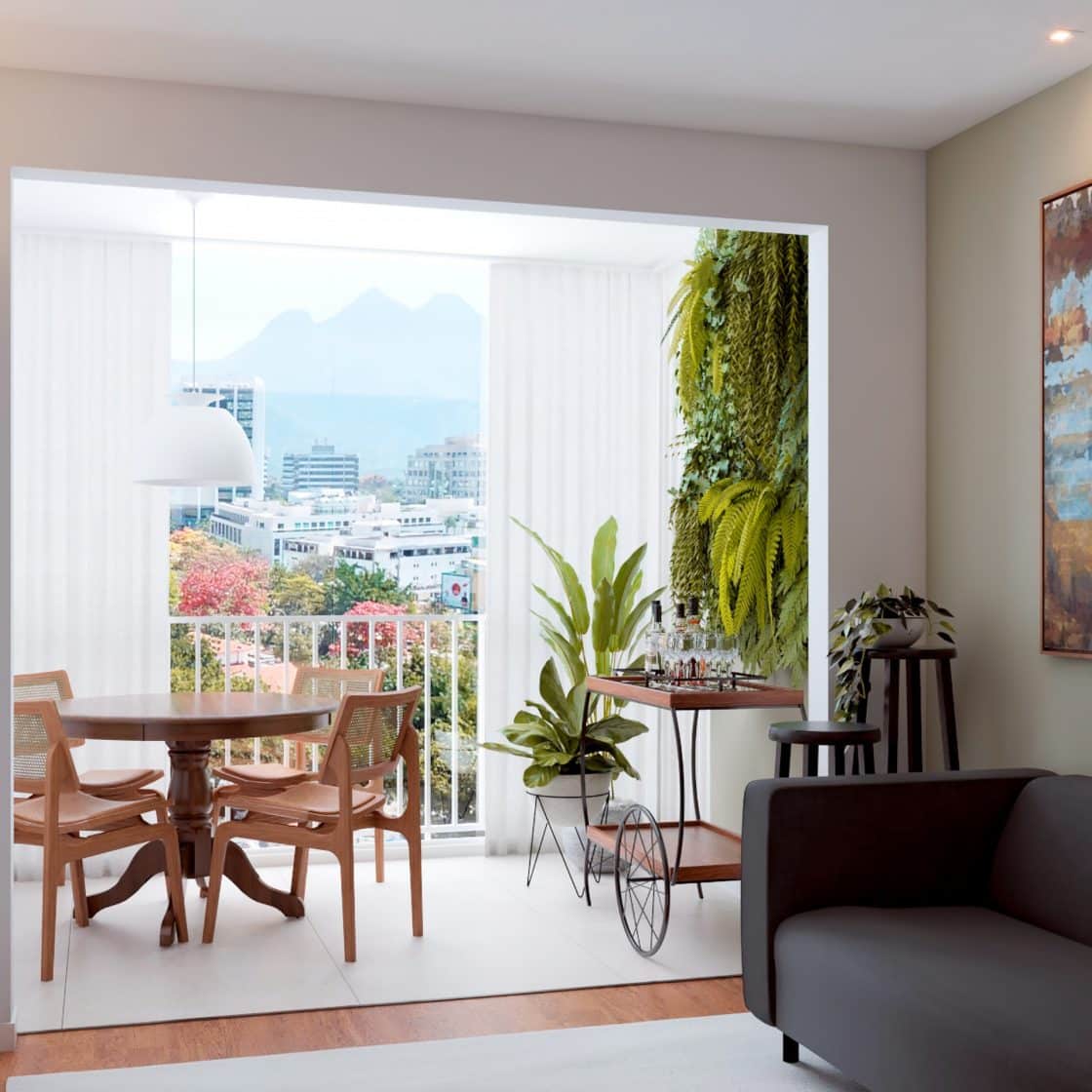 Revestimento de piso: 10 sugestões para usar em seus projetos 10 Sala de casa ao lado da varanda decorado com plantas e piso laminado