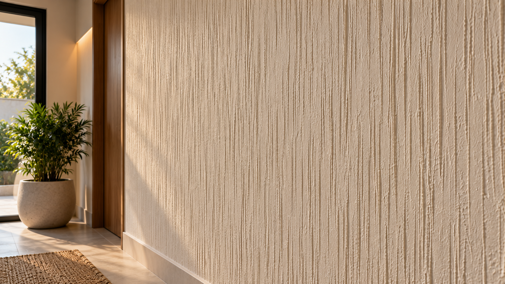 Textura de parede: tipos, efeitos e como escolher a melhor para cada ambiente 4 Parede com textura riscada em linhas verticais