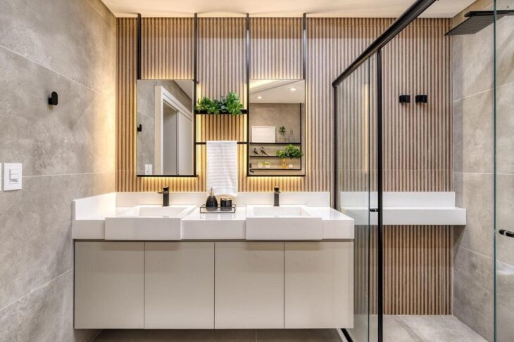 10 ideias de banheiros bege para despertar sua criatividade 9 O BANHEIRO NA COR BEGE É CLEAN E ELEGANTE