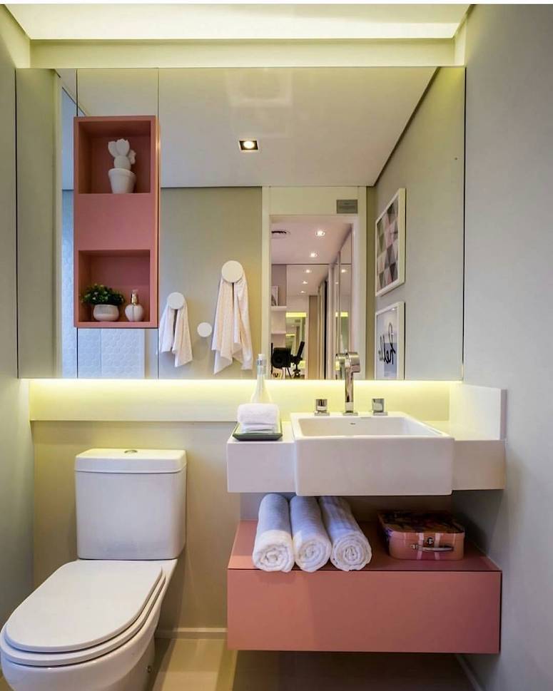 Banheiro feminino: 10 inspirações para a sua reforma 5 Banheiro feminino em tons rosa