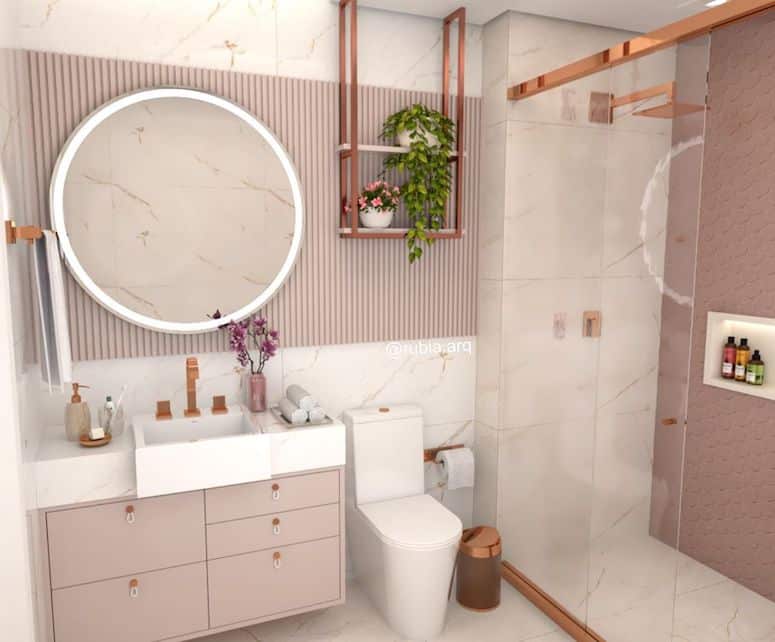 Banheiro feminino: 10 inspirações para a sua reforma 10 Banheiro feminino com detalhes em cobre