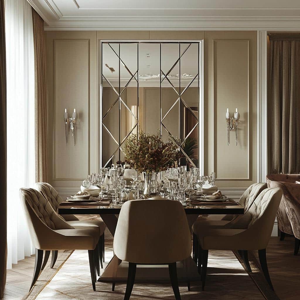 10 Modelos de Espelho para Sala de Jantar que Duplicam a Elegância 2 60 Modelos de Espelho para Sala de Jantar que Duplicam a Elegância