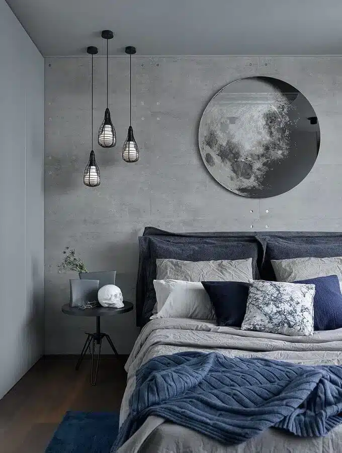 QUARTO CINZA: 12 DICAS PARA RENOVAR O SEU AMBIENTE 2 Quarto cinza e azul escuro: Um aspecto jovem e sensação de segurança.