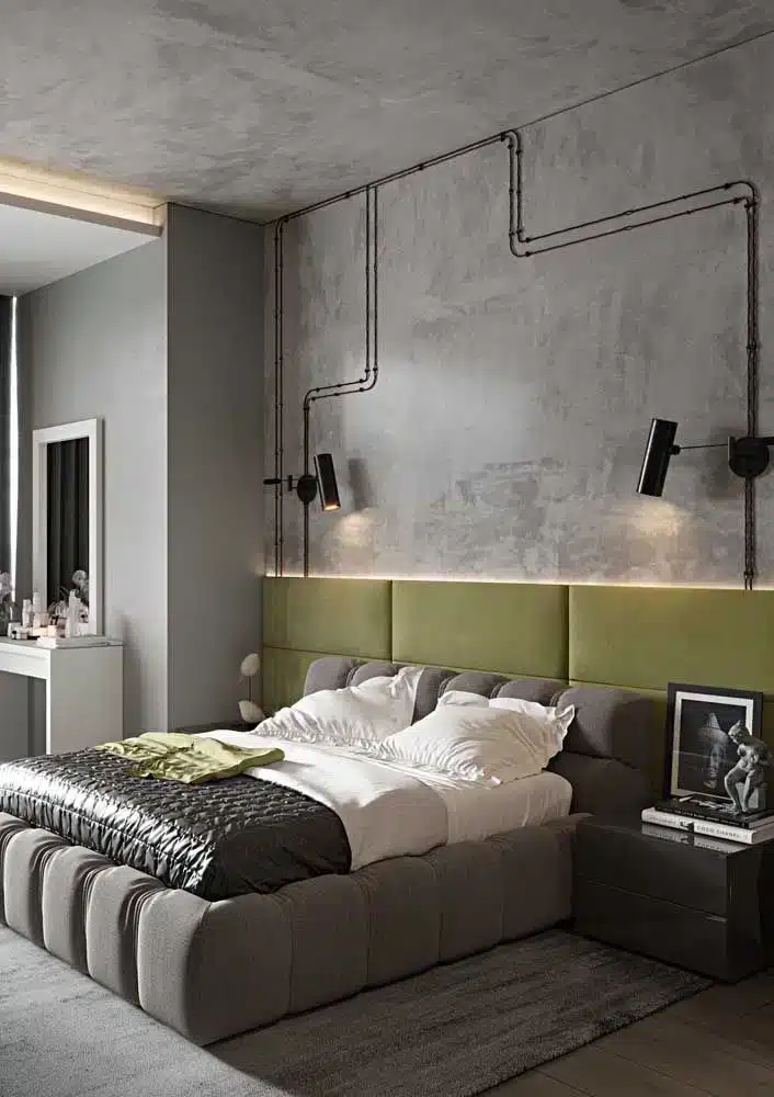 QUARTO CINZA: 12 DICAS PARA RENOVAR O SEU AMBIENTE 9 Quarto cinza e verde: Proporciona uma sensação de relaxamento.