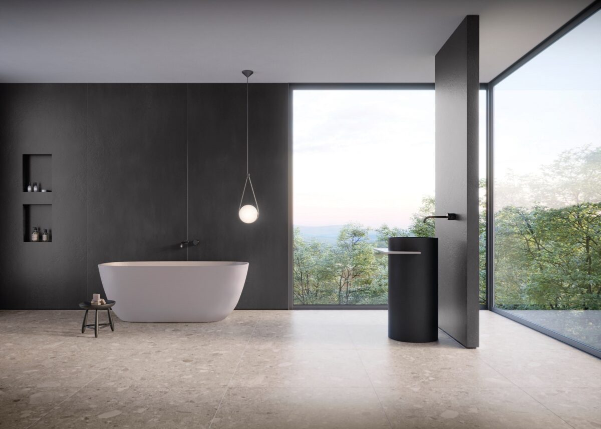Qual o melhor porcelanato para banheiro? 3 Porcelanato para banheiro é a melhor escolha de revestimento para o ambiente. É seguro, durável e fácil de limpar (Projeto: Portobello)