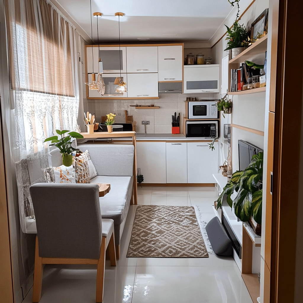 As 10 Melhores Dicas para Decorar Kitnets e Deixar Espacos Aconchegantes 3 Como Criar uma Sala de Estar Funcional em uma Kitnet com Cozinha Integrada