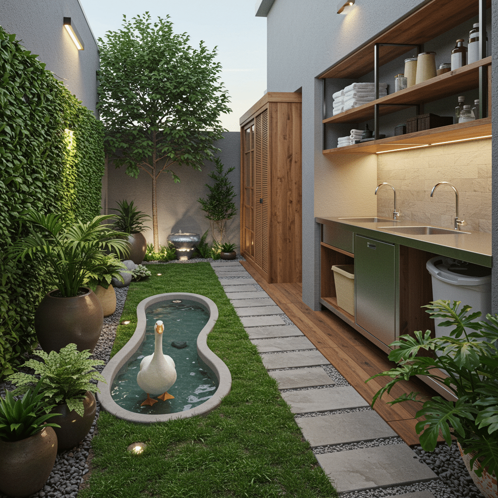 Transformando um Quintal Abandonado: Jardim Tropical, Piscina para Gansas e Lavanderia Moderna. 2 Transformando um Quintal Abandonado Jardim Tropical Piscina para Gansas e Lavanderia Moderna