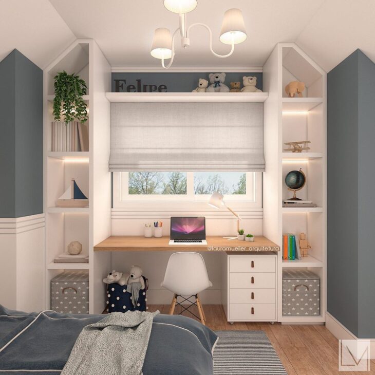 Cadeiras para Quarto: 10 Melhores Modelos para quem Busca Praticidade 5 quarto tons de azul com escrivaninha