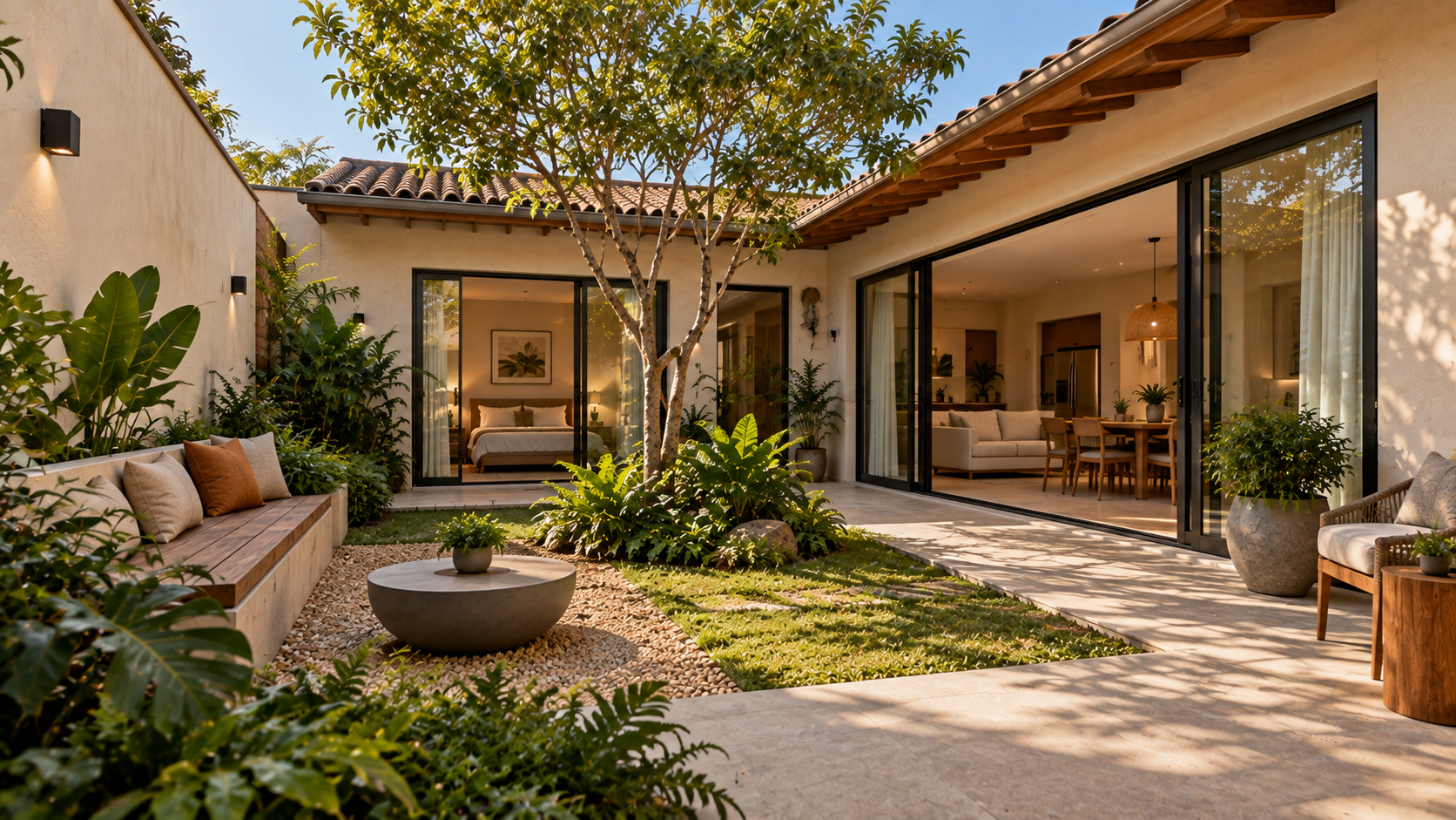Casa em L: 12 projetos e plantas para entender se esse formato funciona no seu terreno 12 Casa em L formando pátio interno protegido e iluminado