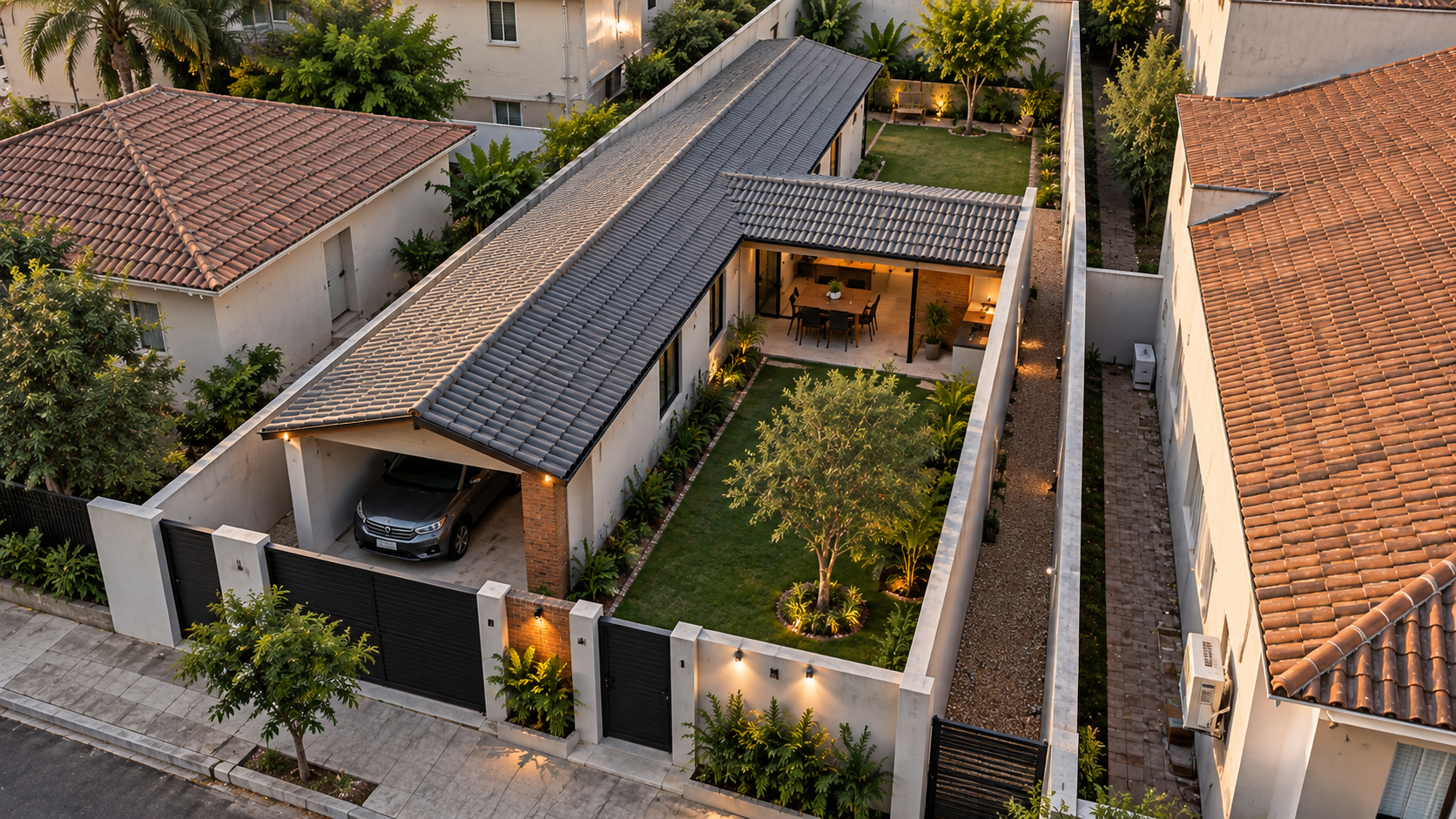 Casa em L: 12 projetos e plantas para entender se esse formato funciona no seu terreno 6 Casa em L assimétrica em terreno estreito brasileiro