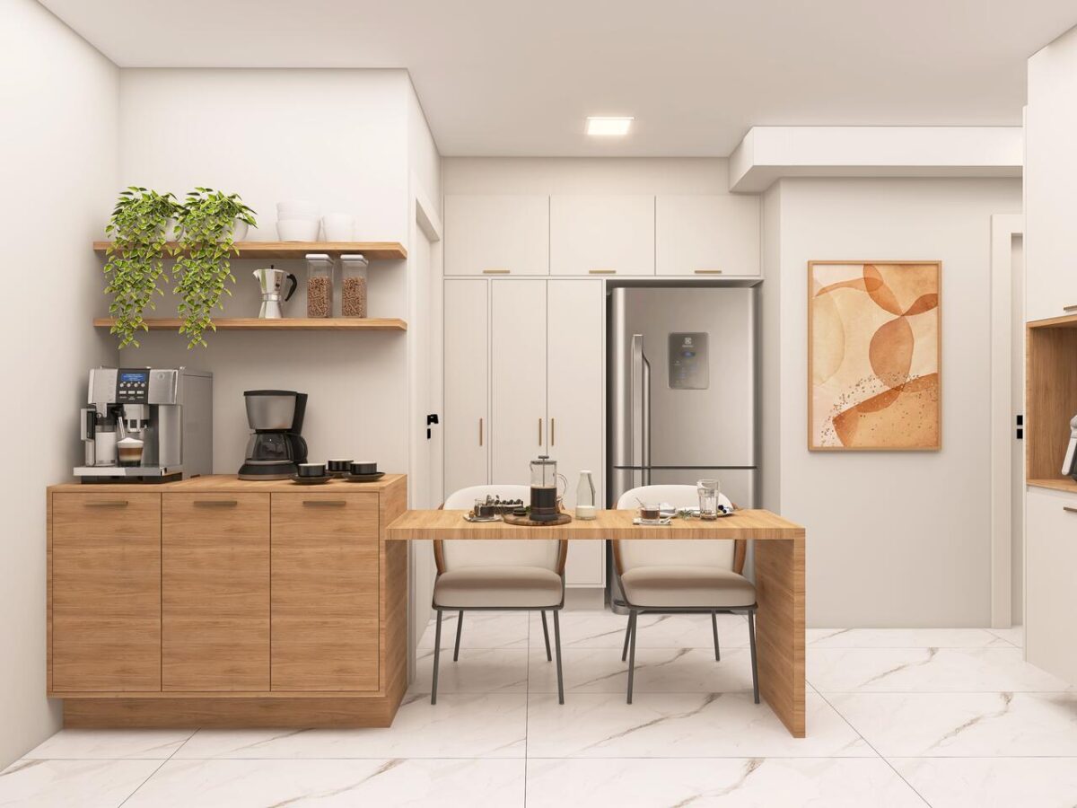 Como Montar um Cantinho do Café em Casa 2 Café na bancada da cozinha, com espaço para relaxar.