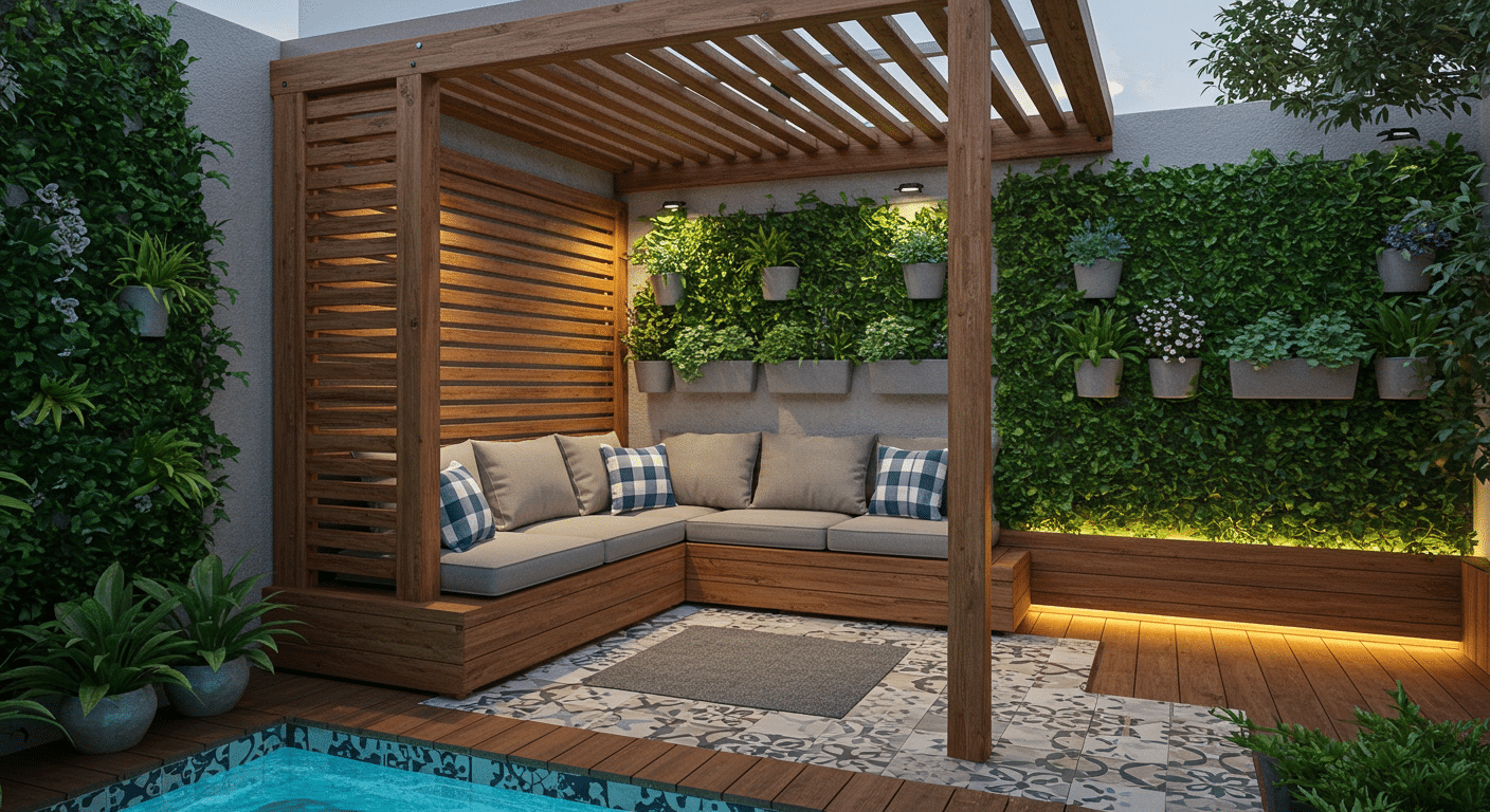 Sugestão de projeto: Pergolado Multifuncional (3,20m x 2,80m) com Espaço Lounge.