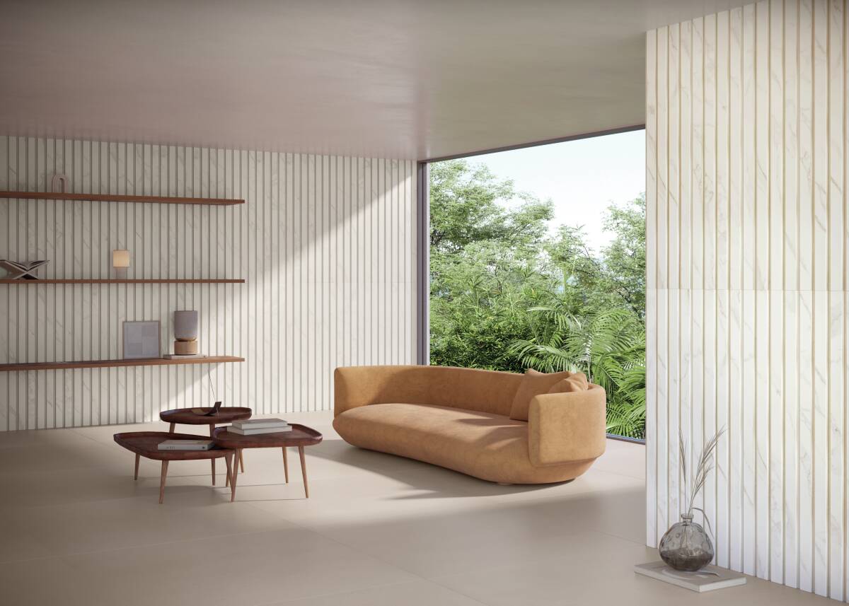 Porcelanato com Relevo: Uma Ousadia na Decoração 10 3 O porcelanato com relevo brinca com texturas e grafismos para proporcionar ambientes inovadores (Projeto: Portobello)