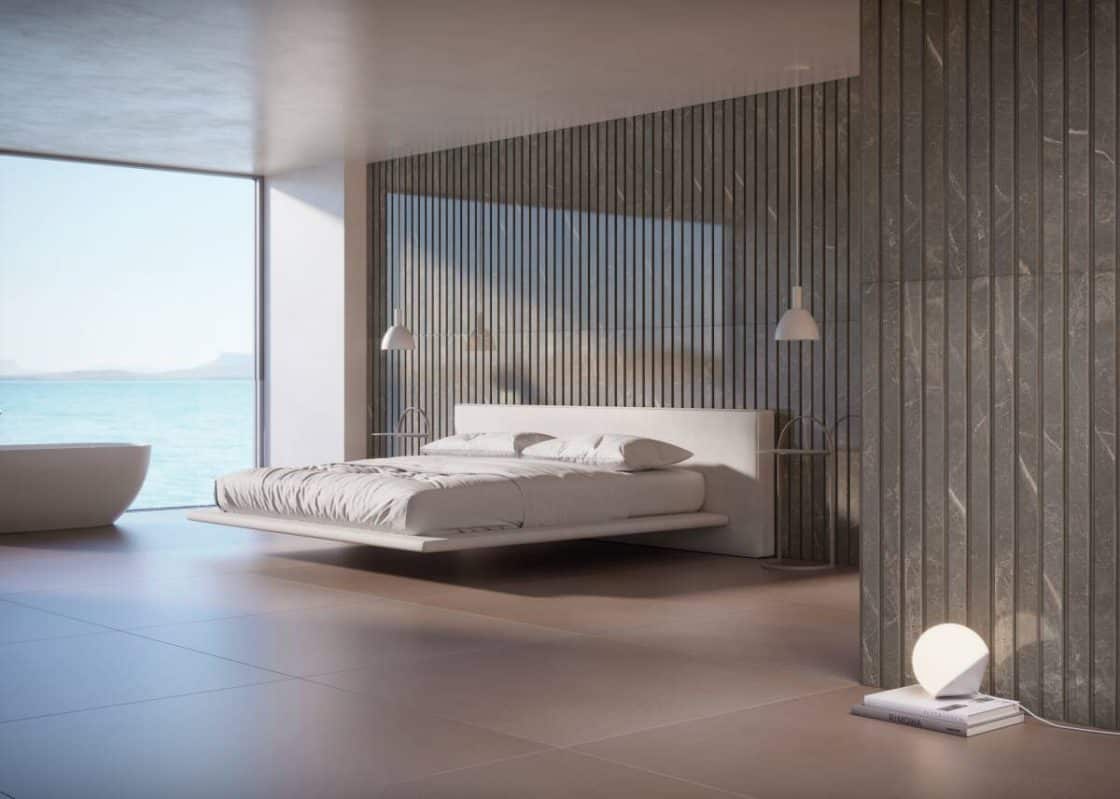 Porcelanato com Relevo: Uma Ousadia na Decoração 10 7 A linha traz porcelanato ripado que reproduz diferentes materiais, como mármore (Projeto: Portobello)