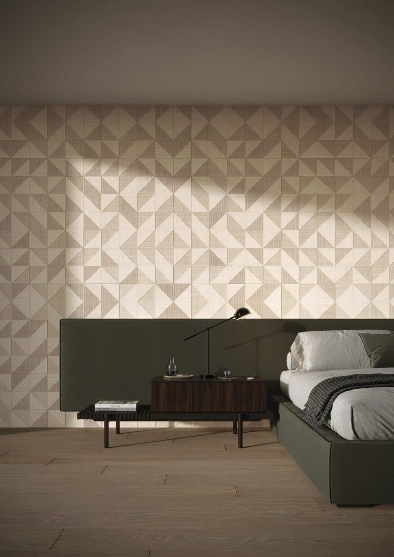 Revestimento para parede de quarto: Dicas para uma decoração moderna 10 Mosaicos levam dinamismo à parede de quarto (Projeto: Portobello)