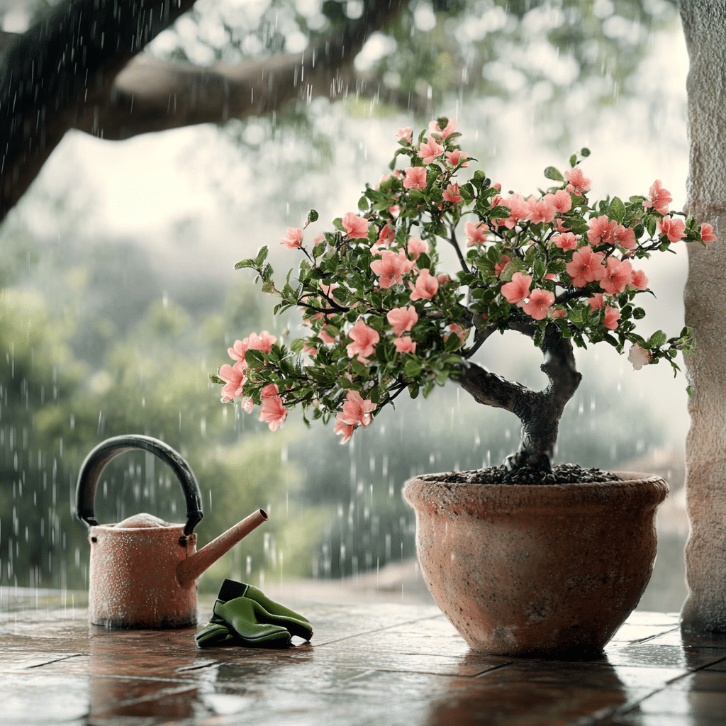 rosa do deserto em dias de chuva