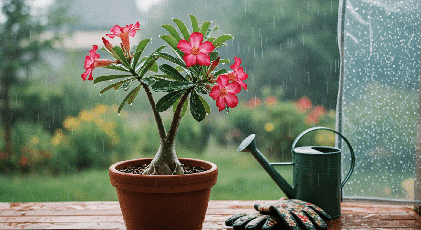 Como Cuidar da Rosa do Deserto em Dias de Chuva 4 rosa do deserto em dias de chuva