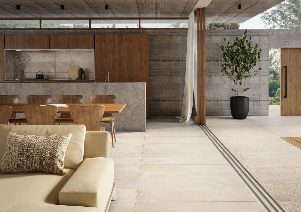 Transforme seu Espaço com o Toque Urbano do Porcelanato Cimento Queimado! 3 Reprodução de cimento queimado em porcelanato confere modernidade aos projetos (Projeto: Portobello)