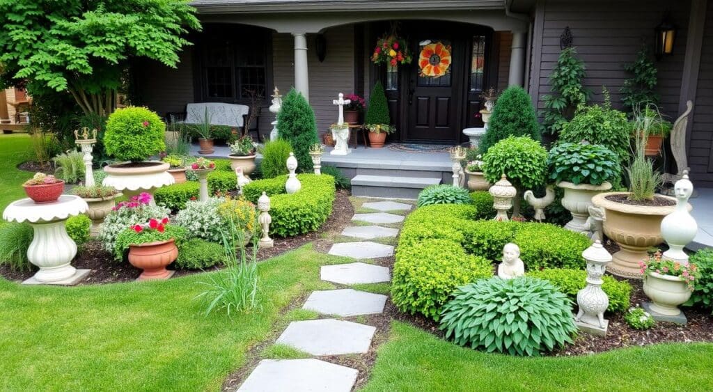 Inspire-se: Jardins Simples para a Frente da Sua Casa 1 Elementos decorativos em jardins frontais, com foco na estética e funcionalidade.