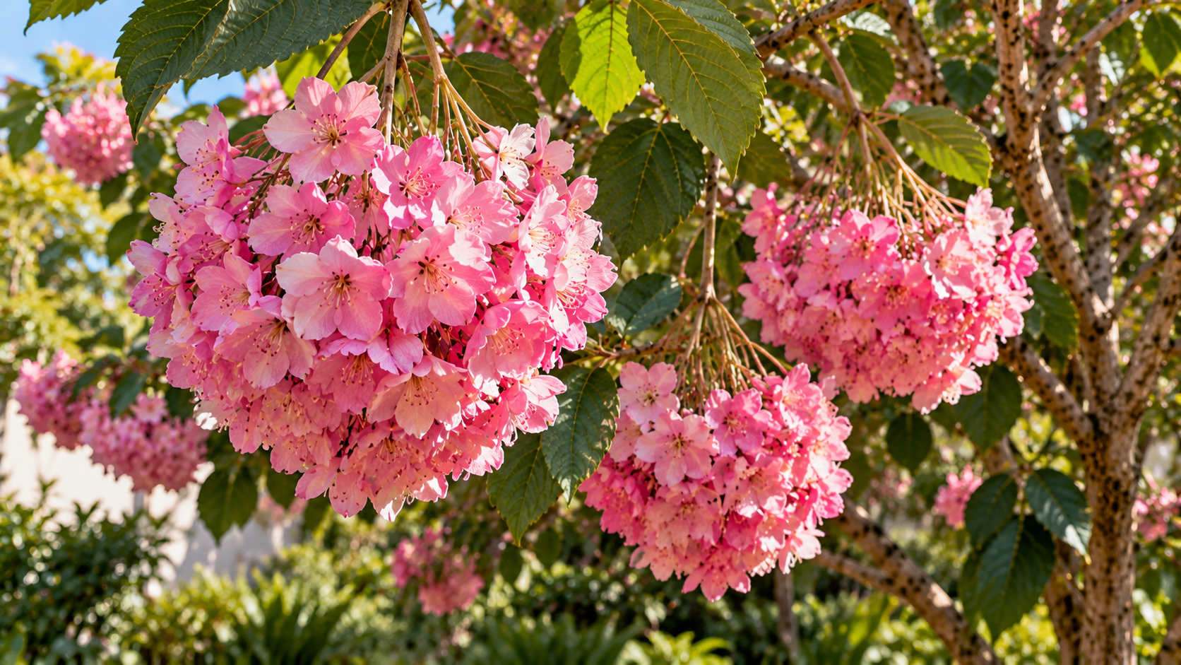 10 árvores com flores rosas para jardim: espécies e cuidados 10 Astrapéia Dombeya wallichii com cachos pendentes formados por numerosas flores rosas