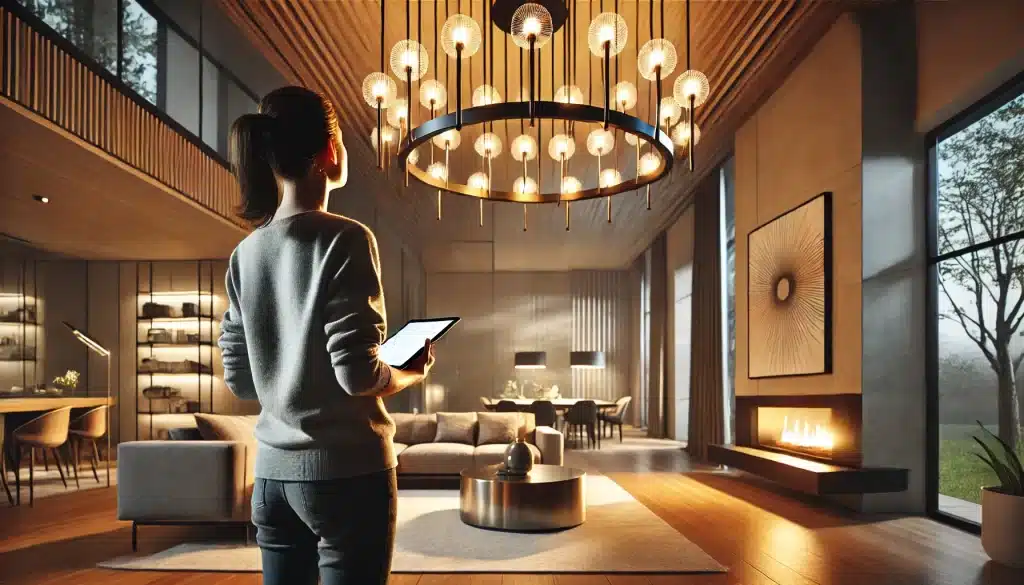 Imagem ilustrativa sobre automação residencial, mostrando dispositivos e sistemas integrados em uma casa moderna.
