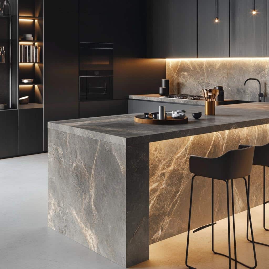 Transforme seu Ambiente: 6 Revestimentos de Porcelanato para Bancadas de Cozinha que Você Precisa Conhecer! 1 Bancada de Cozinha em Porcelanato: 6 opções de revestimento