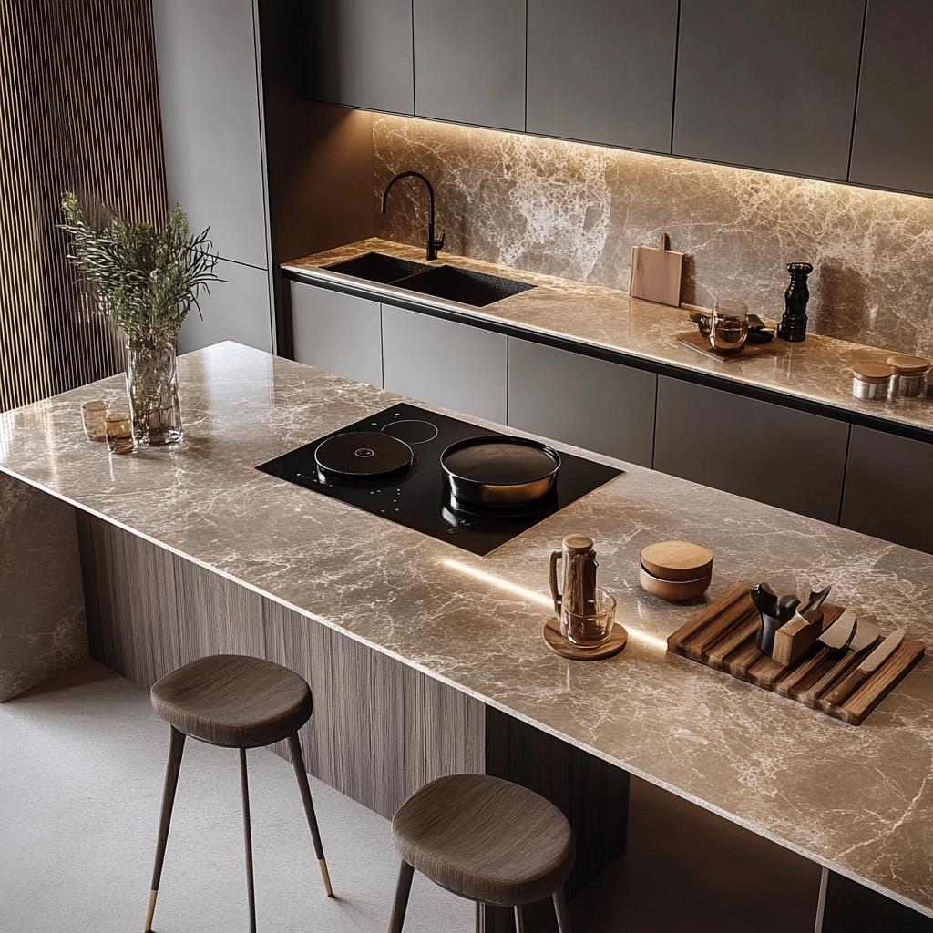 Transforme seu Ambiente: 6 Revestimentos de Porcelanato para Bancadas de Cozinha que Você Precisa Conhecer! 4 Bancada de Cozinha em Porcelanato: 6 opções de revestimento