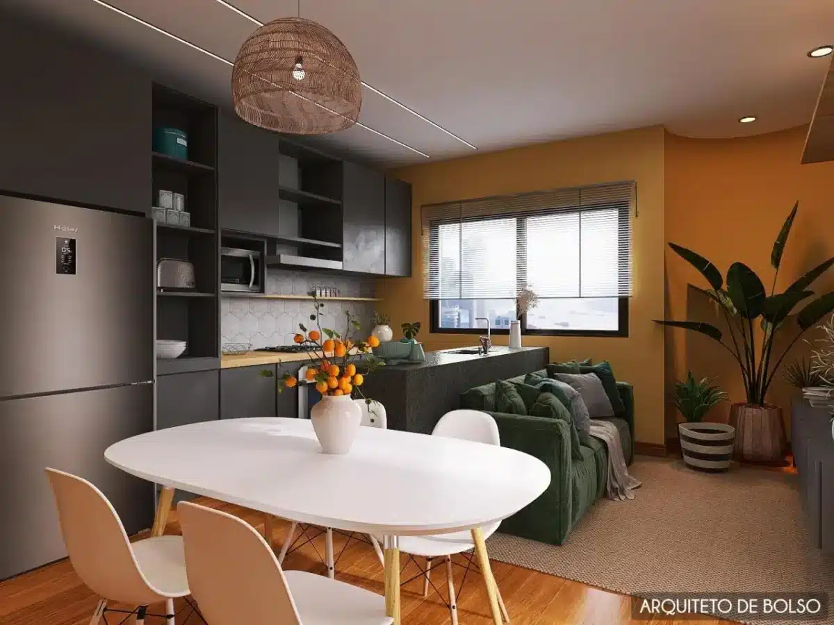 Cozinhas Completas: Dicas e Exemplos 3 Cozinha completa do Arquiteto de Bolso mostrando a disposição de móveis e decoração.