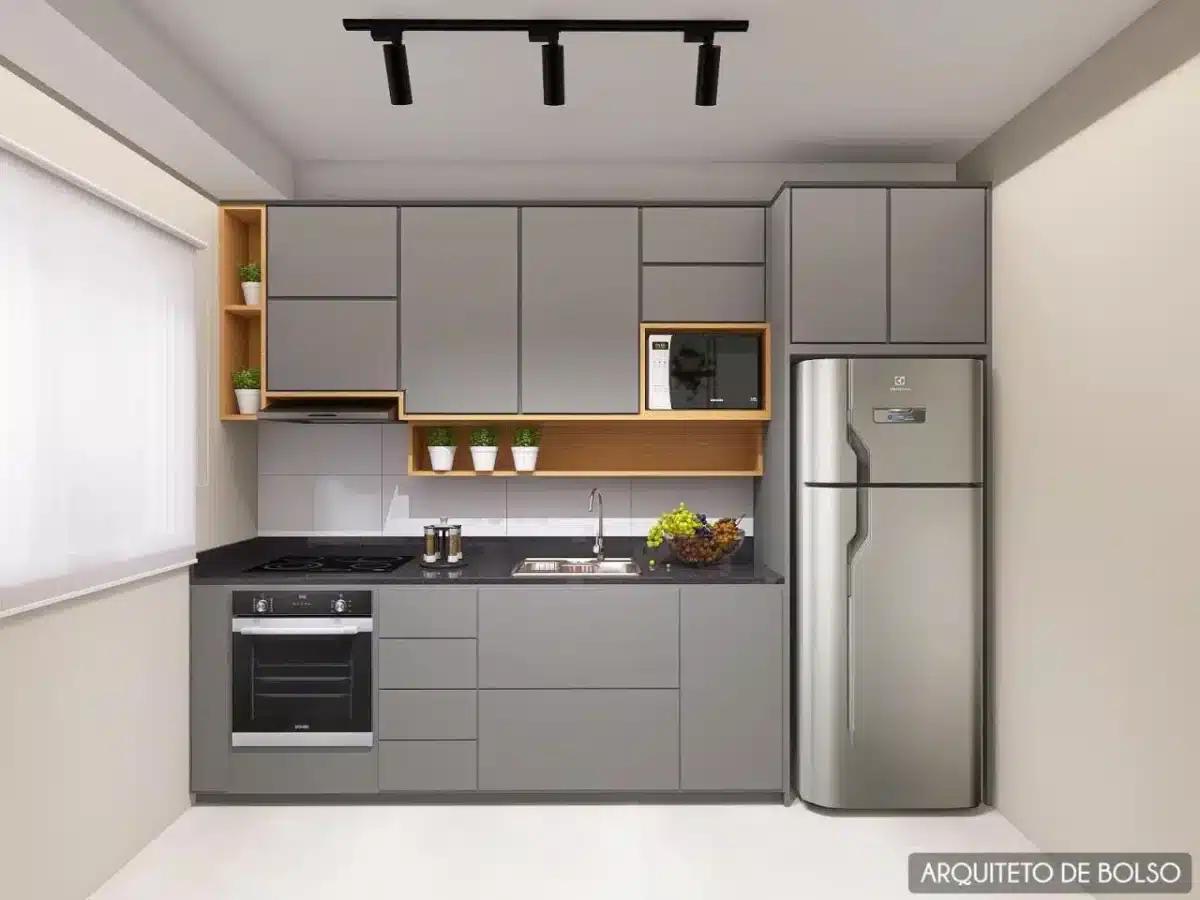 Ambiente harmonioso com elementos de design na cozinha completa.