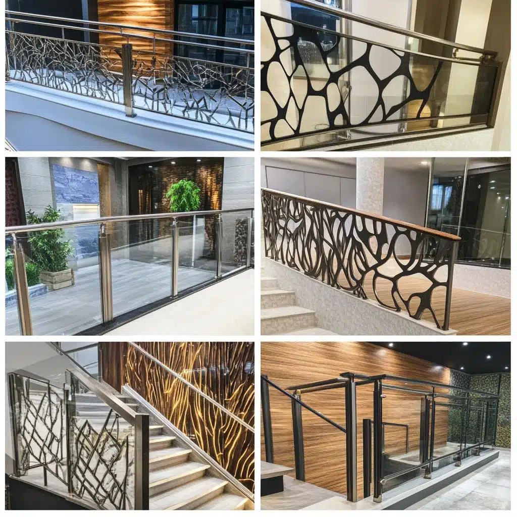 Guarda-corpos ornamentais em metal Montagem com diferentes guarda-corpos metálicos ornamentais e painéis combinados com vidro